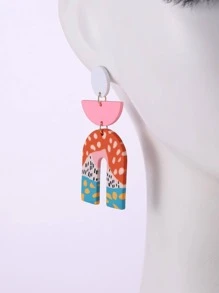Polymer Clay Graphic U Drop Earrings - Multicolor - View 5