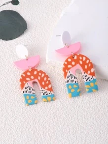 Polymer Clay Graphic U Drop Earrings - Multicolor - View 3