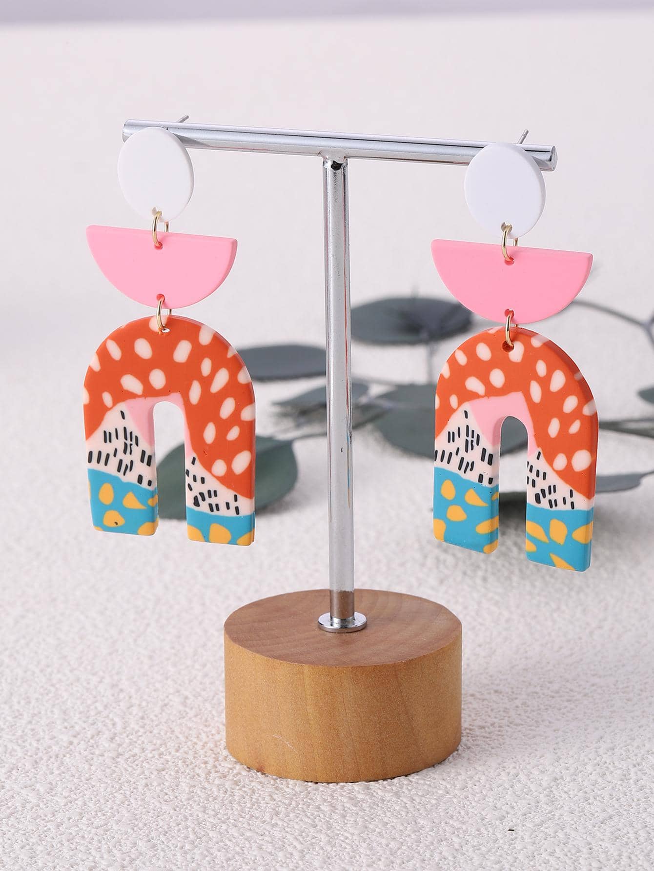 Polymer Clay Graphic U Drop Earrings - Multicolor - View 1