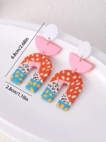 Polymer Clay Graphic U Drop Earrings - Multicolor - View 6