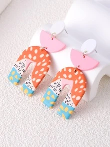 Polymer Clay Graphic U Drop Earrings - Multicolor - View 4