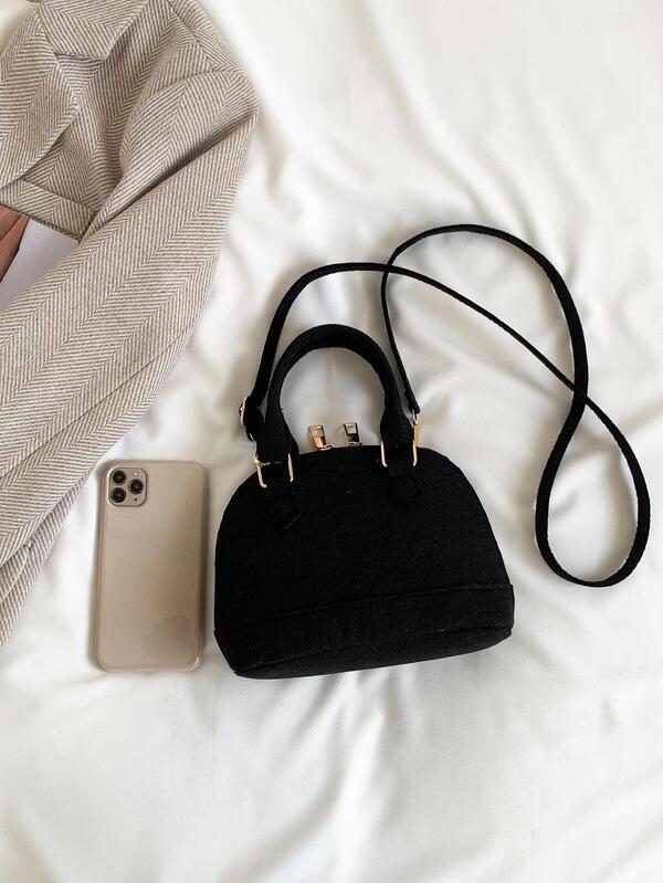 Mini Snakeskin Embossed Dome Bag Black Fashionable Double Handle