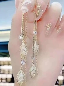 Rhinestone Decor Leaf Drop Earrings