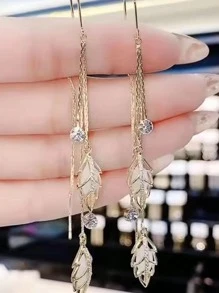 Rhinestone Decor Leaf Drop Earrings