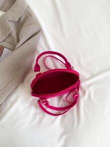 迷你蛇皮壓花貝殼包熱粉色時尚雙把手 - 玫紅色 - 查看 5