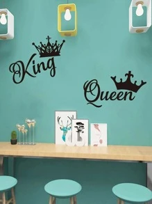 1 件女王与国王皇冠印花墙贴、贴纸、墙贴花、乙烯基贴花，用于家居装饰、春季装饰品，让您的家焕然一新，拉玛装饰贴纸礼物生日毕业 - 黑色 - 查看 5