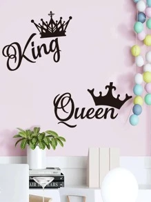 1 件女王与国王皇冠印花墙贴、贴纸、墙贴花、乙烯基贴花，用于家居装饰、春季装饰品，让您的家焕然一新，拉玛装饰贴纸礼物生日毕业 - 黑色 - 查看 4