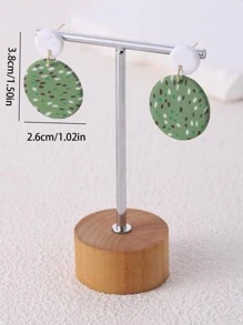 圖案圓形耳墜 - 橄欖綠 - 查看 6