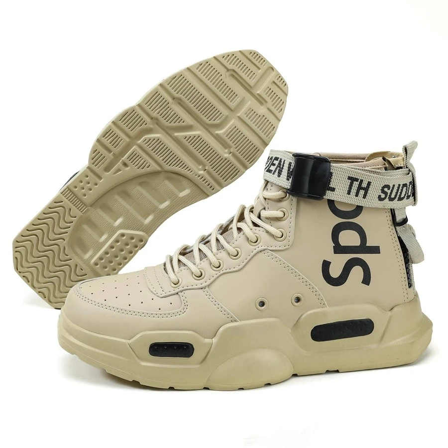 Mens Lightweight Walking Shoes Stylish High Top Shoes With Zipper Athletic Casual Sneakers For Men - 卡其色 - 查看 1