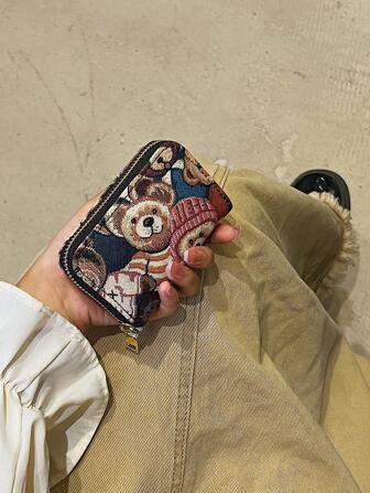 Spring Cute Bear Lady's Card Holder Wallet, Korean Style Casual Short Wallet, Fashion Bear Coin Purse, Student Multi-Card Wallet, Minimalist Small Compact Wallet For Girls