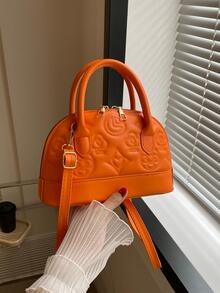 幾何浮雕貝殼包時尚雙把手 - 橘色 - 查看 1