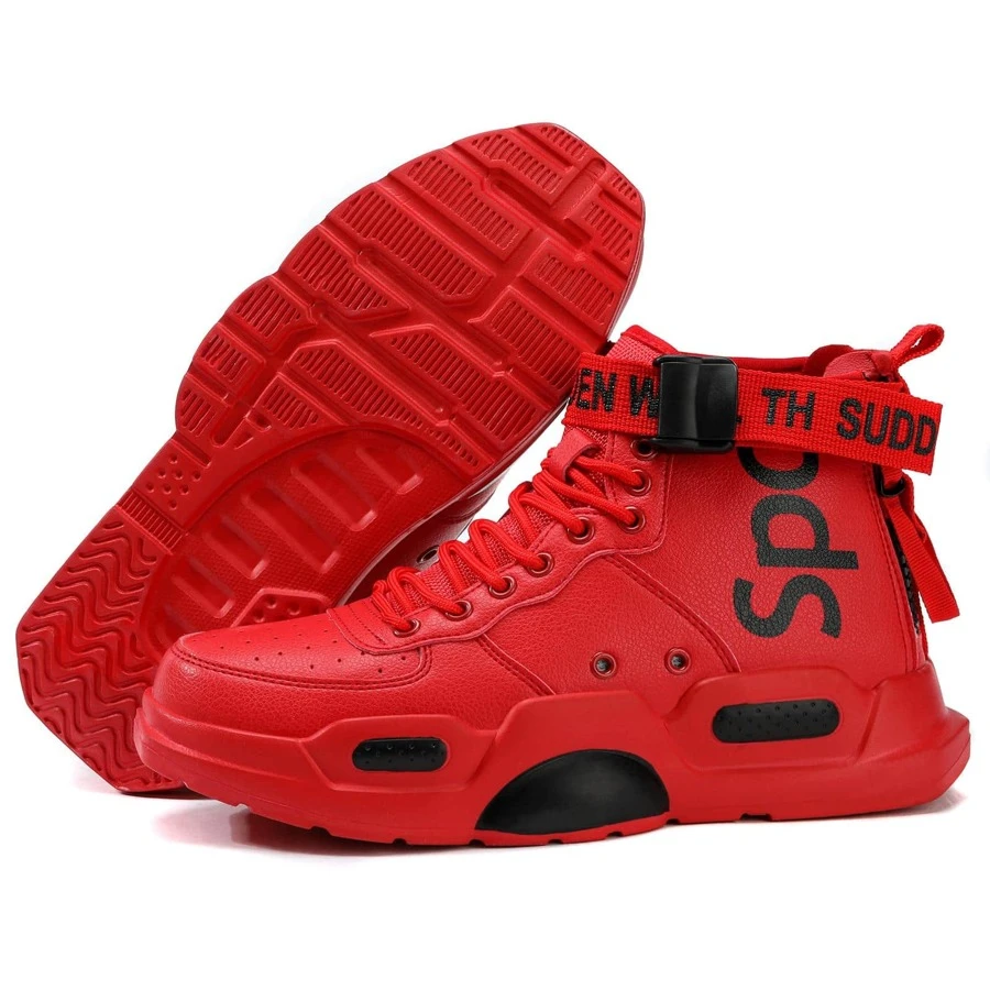 Mens Lightweight Walking Shoes Stylish High Top Shoes With Zipper Athletic Casual Sneakers For Men - 紅色 - 查看 1