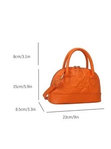 幾何浮雕貝殼包時尚雙把手 - 橘色 - 查看 5