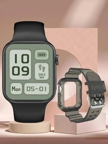 1pc Black TPU Strap Sporty Heart Rate Monitoring Sleep Tracking Calorie Counter Pedometer Square Dial Smart Watch, Compatible With iOS & Android - Multicolor - View 2