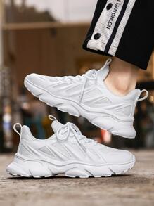 男士素色透氣網布防水台運動鞋帶前系帶適用於休閒運動 - 白色 - 查看 1