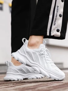 男士素色透氣網布防水台運動鞋帶前系帶適用於休閒運動 - 白色 - 查看 5