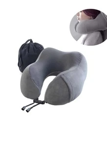 Almohada de viaje con bolsa de almacenamiento, la mejor almohada para el cuello de espuma viscoelástica y reposacabezas, con bolsa de almacenamiento lateral, adecuada para dormir, descansar, aviones, automóviles, familia y artículos de viaje, ayuda para dormir, accesorios de vacaciones, cómodos durmientes para viajes, camping, oficina, accesorios para viajar en avión - Gris Oscuro - Ver 1