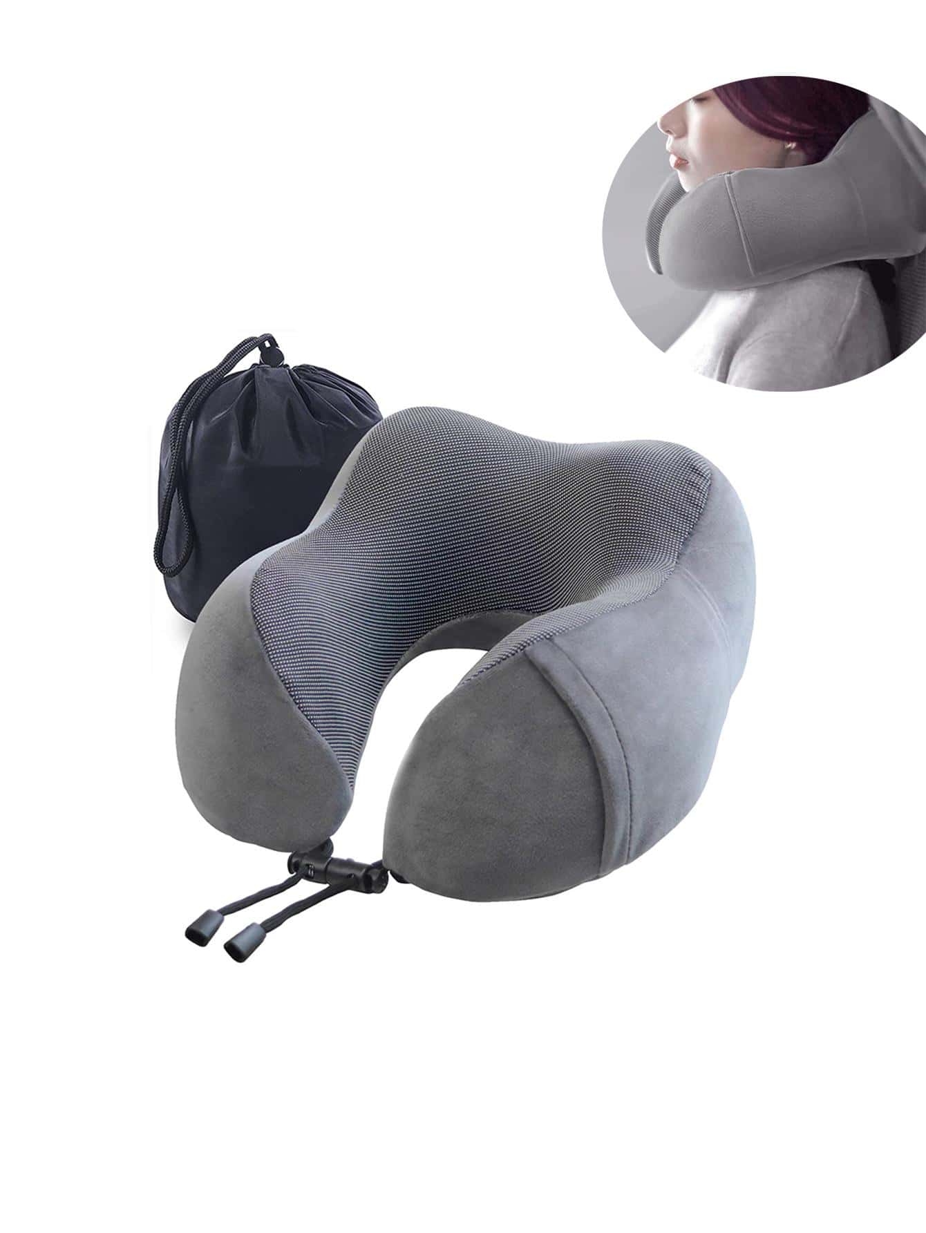 Almohada de viaje con bolsa de almacenamiento, la mejor almohada para el cuello de espuma viscoelástica y reposacabezas, con bolsa de almacenamiento lateral, adecuada para dormir, descansar, aviones, automóviles, familia y artículos de viaje, ayuda para dormir, accesorios de vacaciones, cómodos durmientes para viajes, camping, oficina, accesorios para viajar en avión - Gris Oscuro - Ver 1