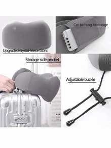 Almohada de viaje con bolsa de almacenamiento, la mejor almohada para el cuello de espuma viscoelástica y reposacabezas, con bolsa de almacenamiento lateral, adecuada para dormir, descansar, aviones, automóviles, familia y artículos de viaje, ayuda para dormir, accesorios de vacaciones, cómodos durmientes para viajes, camping, oficina, accesorios para viajar en avión - Gris Oscuro - Ver 4