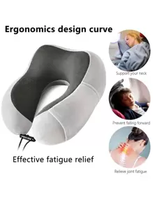 Almohada de viaje con bolsa de almacenamiento, la mejor almohada para el cuello de espuma viscoelástica y reposacabezas, con bolsa de almacenamiento lateral, adecuada para dormir, descansar, aviones, automóviles, familia y artículos de viaje, ayuda para dormir, accesorios de vacaciones, cómodos durmientes para viajes, camping, oficina, accesorios para viajar en avión - Gris Oscuro - Ver 3