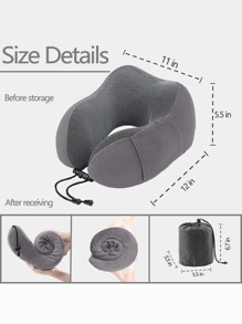 Almohada de viaje con bolsa de almacenamiento, la mejor almohada para el cuello de espuma viscoelástica y reposacabezas, con bolsa de almacenamiento lateral, adecuada para dormir, descansar, aviones, automóviles, familia y artículos de viaje, ayuda para dormir, accesorios de vacaciones, cómodos durmientes para viajes, camping, oficina, accesorios para viajar en avión - Gris Oscuro - Ver 6