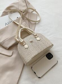 小草編包人造珍珠裝飾貝殼包適用於度假 - 米色 - 查看 4