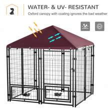 PawHut Indoor/Outdoor Metal Dog Kennel, Dog House with Lock, Weather Resistant Canopy and 2 Bowl Holders and Bowls, 4.6' x 4.6' x 5', Black / Red - 紅色 - 查看 4