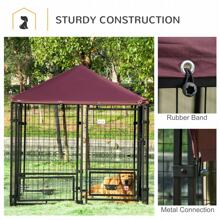 PawHut Indoor/Outdoor Metal Dog Kennel, Dog House with Lock, Weather Resistant Canopy and 2 Bowl Holders and Bowls, 4.6' x 4.6' x 5', Black / Red - 紅色 - 查看 6