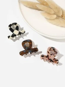 3入組女士玳瑁色和格紋圖案休閒髮爪適用於日常生活 - 彩色 - 查看 1
