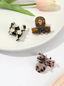 3入組女士玳瑁色和格紋圖案休閒髮爪適用於日常生活 - 彩色 - 查看 2