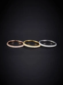 實驗室製造莫桑石裝飾純銀戒指 - 金色 - 查看 3