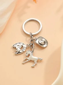 街頭風格1入組男女馬蹄鐐&馬吊飾時尚鑰匙鍊，可用於鑰匙裝飾 - 復古銀色 - 查看 3