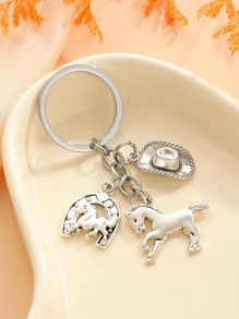 街頭風格1入組男女馬蹄鐐&馬吊飾時尚鑰匙鍊，可用於鑰匙裝飾 - 復古銀色 - 查看 1