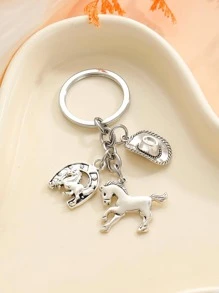 街頭風格1入組男女馬蹄鐐&馬吊飾時尚鑰匙鍊，可用於鑰匙裝飾 - 復古銀色 - 查看 2