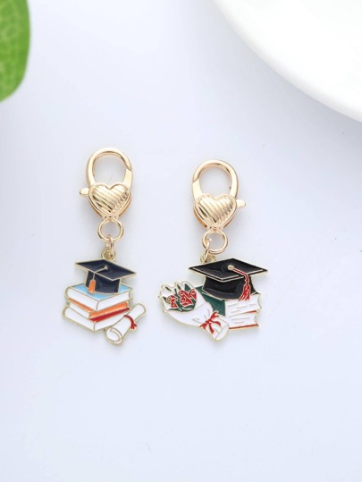 2pcs Women Book & Graduation Hat Charm Fashion Keychain For Graduation Gift Casual