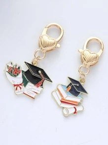 2入組女士畢業禮物書本和畢業帽時尚鑰匙扣，休閒 - 彩色 - 查看 2