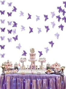 1 vòng hoa giấy trang trí bướm 3D - Màu tím hoa cà - Xem 1