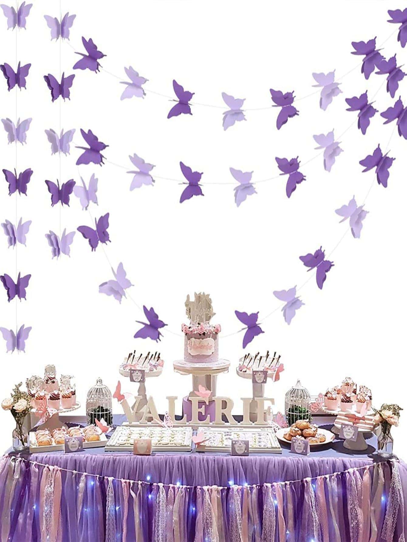 1 vòng hoa giấy trang trí bướm 3D - Màu tím hoa cà - Xem 1