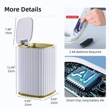 Bathroom Trashs Can - 3.5 Gallon Automatic TrashCan,Waterproof Slim Touchless Bathroom Garbage Can With A Lid(White With Gold Trim) - Vàng - Xem 5