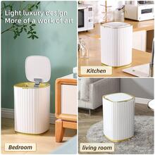 Bathroom Trashs Can - 3.5 Gallon Automatic TrashCan,Waterproof Slim Touchless Bathroom Garbage Can With A Lid(White With Gold Trim) - Vàng - Xem 6