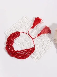 1 pieza Pulsera de cuerda moda de plástico con diseño de cuenta para mujeres para decoración diaria - Rojo - Ver 2