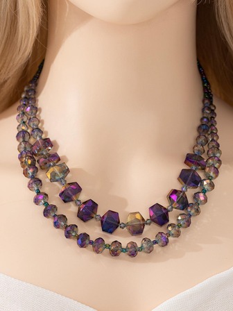 天然水晶串珠多層次項鍊