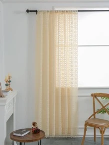 Tassel Decor Single Panel Curtain, Modern Light Filtering Privacy Sheer Curtain For Living Room And Bedroom