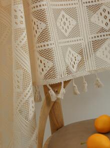 Tassel Decor Single Panel Curtain, Modern Light Filtering Privacy Sheer Curtain For Living Room And Bedroom