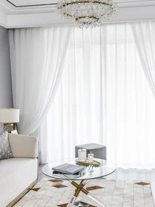 素色1片薄透現代滌綸濾光隱私透明窗簾適用於客廳和臥室 - 白色 - 查看 1