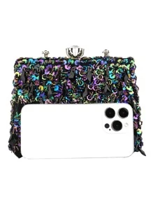 Mini Tuyệt đẹp đính cườm thêu Tua rua Hộp cứng Túi buổi tối hình thang - Nhiều màu - Xem 2