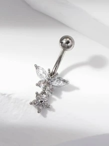 Rhinestone Butterfly Decor Navel Belly Ring Stainless Steel Popular Piercing Body Jewelry Gift For Women & Men - Silver - View 1