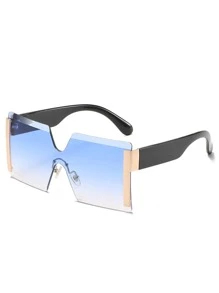 渐变几何镜片无框时尚眼镜派对太阳镜沙滩配饰女士沙滩配饰夏季沙滩度假、户外、旅行眼镜 - 藍色 - 查看 5