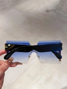 渐变几何镜片无框时尚眼镜派对太阳镜沙滩配饰女士沙滩配饰夏季沙滩度假、户外、旅行眼镜 - 藍色 - 查看 4