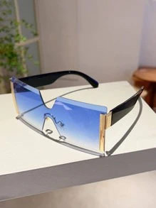 渐变几何镜片无框时尚眼镜派对太阳镜沙滩配饰女士沙滩配饰夏季沙滩度假、户外、旅行眼镜 - 藍色 - 查看 3